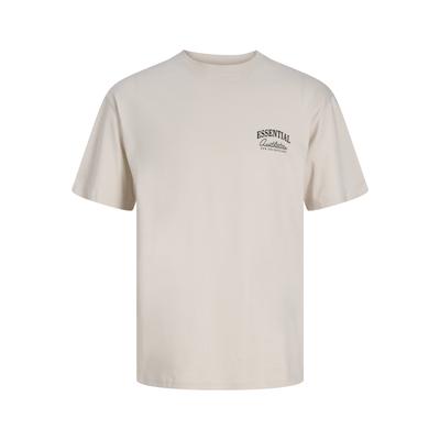 Rundhalsshirt JACK & JONES "JJEORGANIC RELAXED STUDIO TEE SS O-NECK", Herren, Gr. S, moonbeam, Jersey, Obermaterial: 100% Baumwolle, bedruckt, relaxed fit normal, Rundhals, Shirts Rundhalsshirt, Baumwolle, relaxed fit