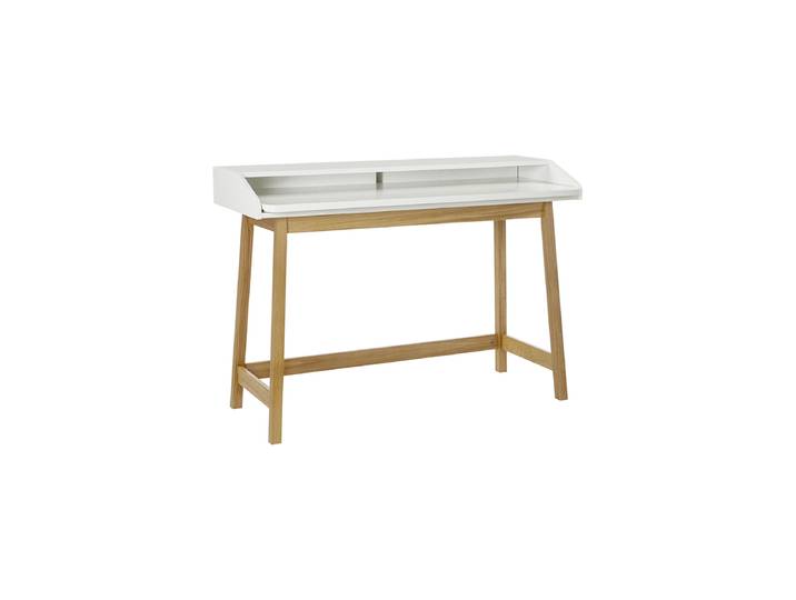 Design Schreibtisch „St. James“ mit ausziehbarer Arbeitsfläche Eiche Natural, Weiss MR.WOOD