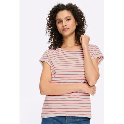 T-Shirt HEINE "Ringelshirt", Damen, Gr. 36, rosa (weiß, grapefruit, geringelt), 100% Baumwolle, gemustert, mehrfarbig, Rundhals, Shirts T-Shirt