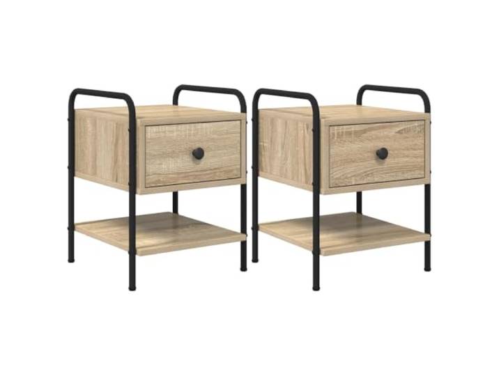 Favemtsl Nachttisch 2er Set Sonoma-Eiche 35x36,5x47 cm Holzwerkstoff Praktisches 2er-Set Beistelltische fürs Schlafzimmer mit Schublade, offenem Ablagefach und robustem Stahlgestell.