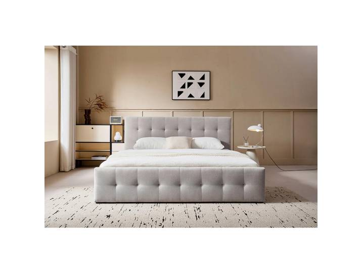 Boxxx Polsterbett, Hellgrau, Kunststoff, Pappel, massiv, 180x200 cm, gepolstertes Kopfteil, Stoffauswahl, in verschiedenen Größen erhältlich, Schlafzimmer, Betten, Polsterbetten