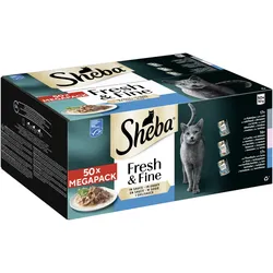 Sheba Portionsbeutel Multipack Fresh & Fine in Sauce mit Lachs, mit Thunfisch, mit Kabeljau (MSC) 50x50g
