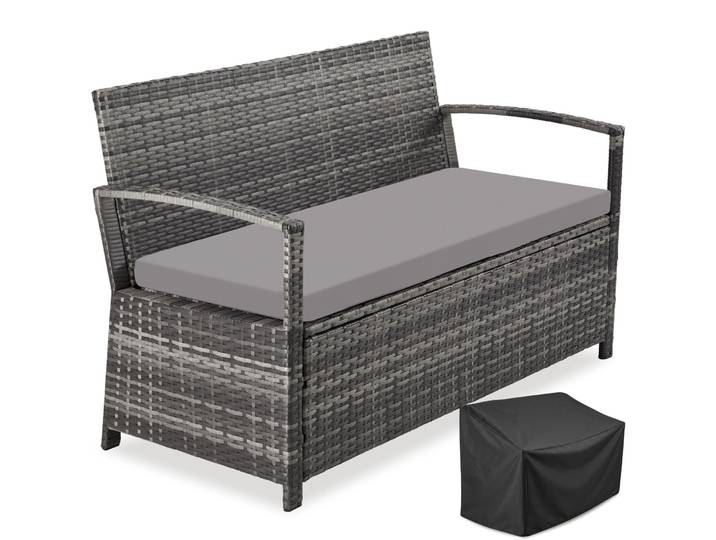 Rattan-Gartenbank Vecchia 2-Sitzer, wetterfest, Stauraum - grau