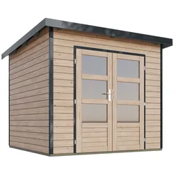 Karibu Metall-Holzgartenhaus Hybridhaus Pluto 3 A - 28 mm -244 x 244 cm- Holz-Ausführung: naturbelassen Blech-Ausführung: anthrazit