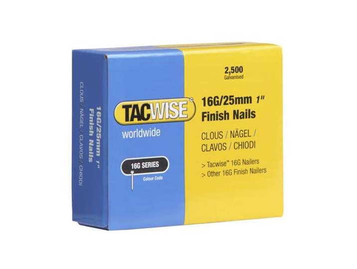 Tacwise 0666 Type 16G/25 mm Verzinkte Afwerknagels, 2500 Stuks