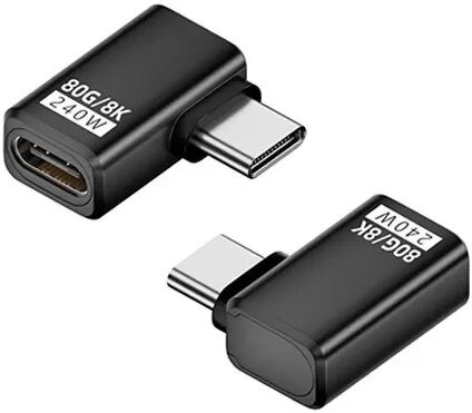 INF 2er-Pack 240W 80Gbps USB-C Buchse auf USB-C Stecker Winkeladapter Schwarz