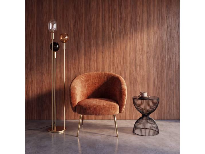 Lampadaire en fer doré et abat-jours en verre, H146 cm