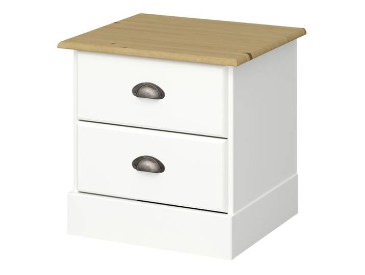 Lorca-table De Nuit Avec 2 Tiroirs En Mdf Blanc Et Nature