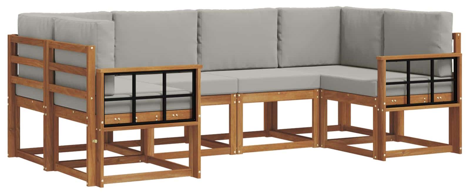 Outdoor-Sofagarnitur mit Kissen 6 pcs Natürlich und Hellgrau
