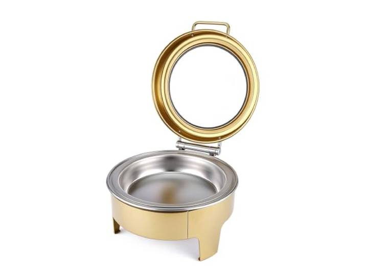 Chafing Dishes for Buffet, rundes Dish-Set aus Edelstahl Transparenter Deckel, Brennstoffbehälter und Herd(Gold)