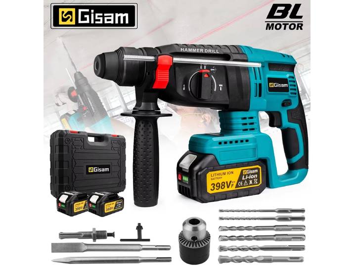 Marteau électrique sans fil Gisam 26 mm, perceuse rotative multifonctionnelle, outil électrique rechargeable sans fil pour batterie Makita 18V
