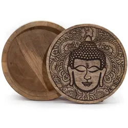 Big Round Box 17.5x7.5cm - Buddha Face Black Engraved