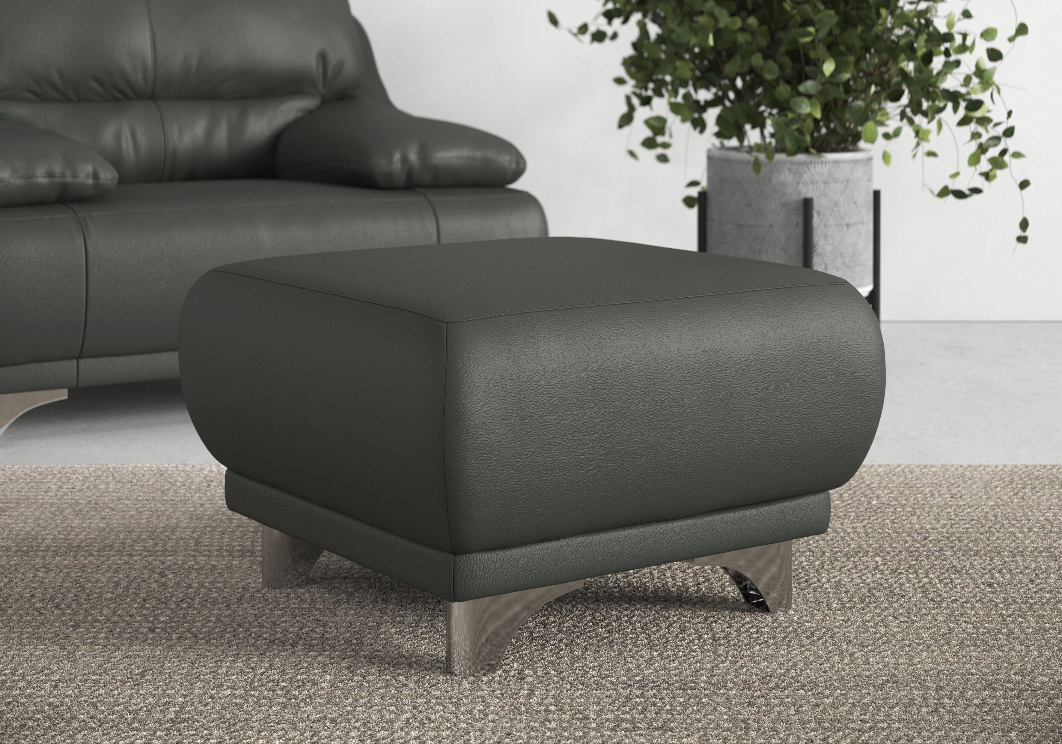 Hocker COTTA "Maranello", grau (fango), B:66cm H:43cm T:66cm, 100% Echtleder, Hocker, Hocker