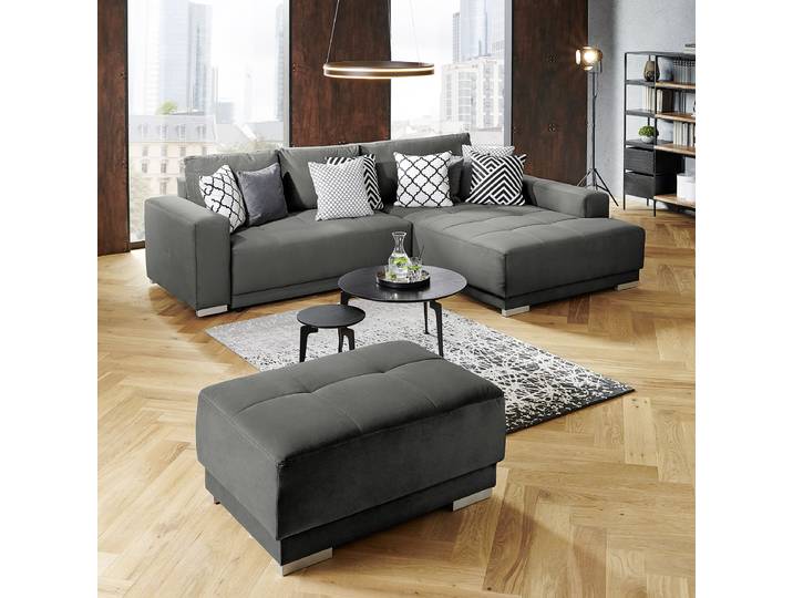 Ecksofa mit Schlaffunktion Grau Samt Tris 293 x 93 x 195cm Schlaffunktion davorstehend links mit Schlaffunktion Modern