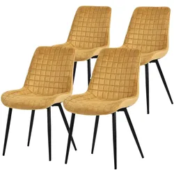 ML-Design – Esszimmerstühle 4er Set – Senfgelb Samt | Sitzfläche, schwarze Metallbeine, Rückenlehne, gepolstert