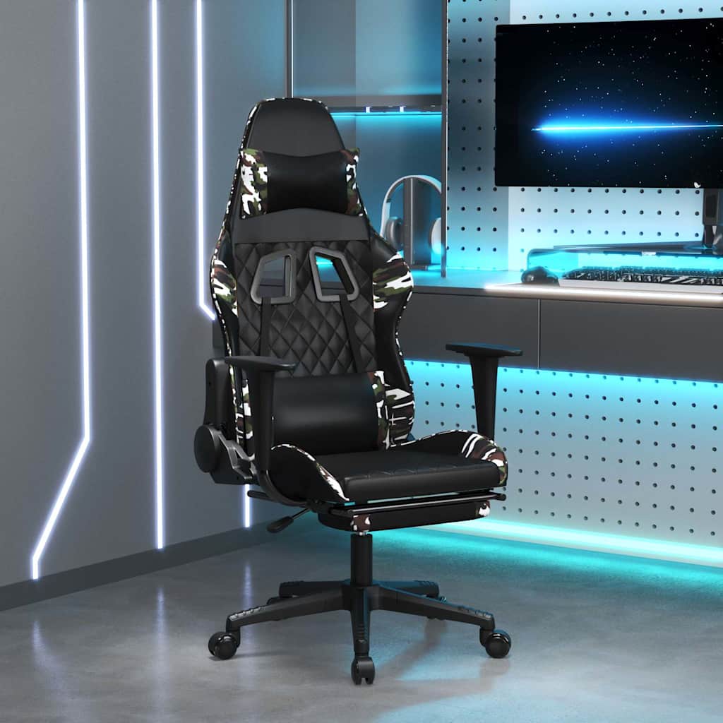 vidaXL Silla gaming con reposapiés cuero sintético negro camuflaje Multicolor