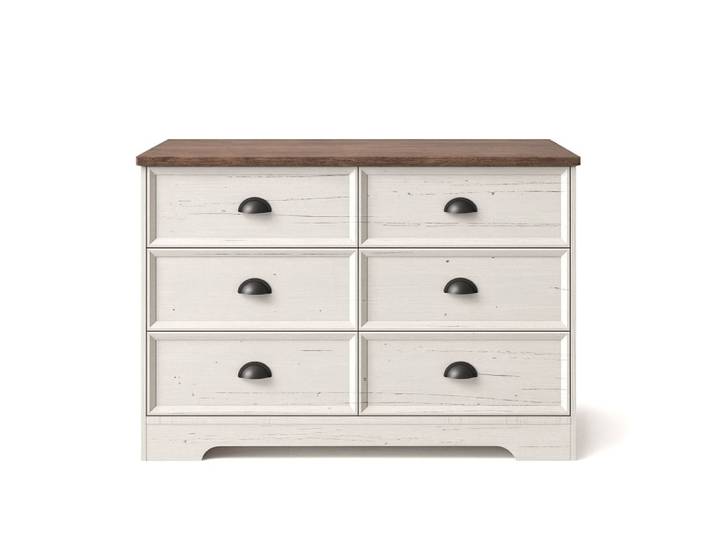 Commode 6 tiroirs blanc et bois 120cm