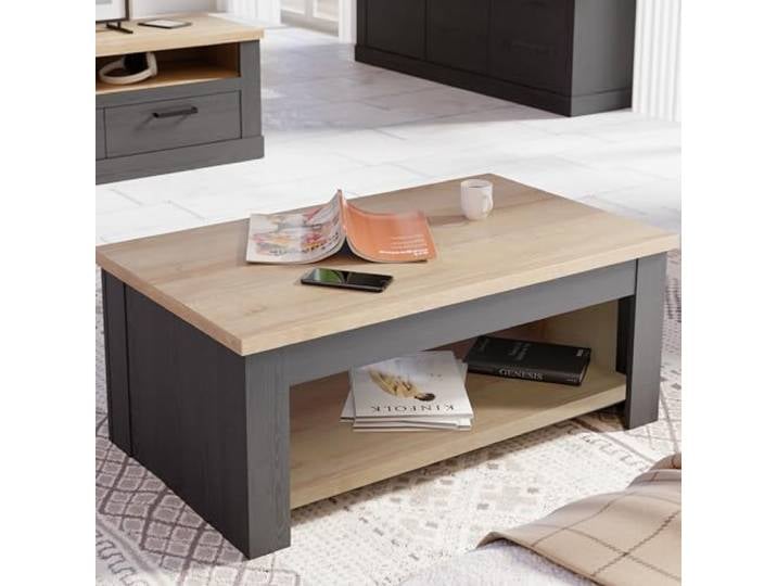 Forte Duro Couchtisch 110, moderner Landhaus Couchtisch mit Ablagefach, Wohnzimmer, Holzwerkstoff, Riviera Eiche/Cabezone Eiche Holzdekor, 110 cm breit x 45,2 cm hoch x 65 cm tief