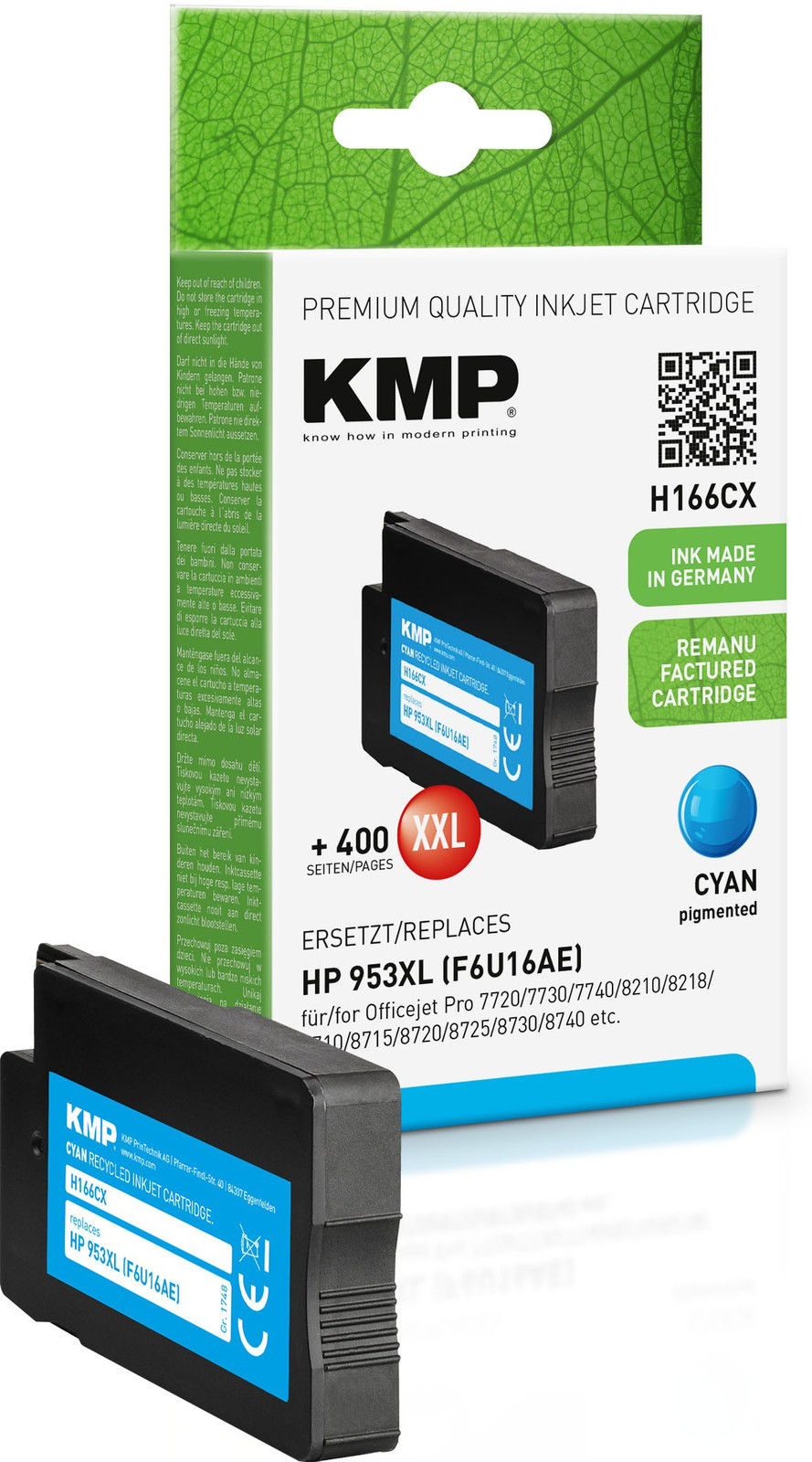 KMP Tintenpatrone Cyan compatibel met HP F6U16AE KMP 1748,4003 KMP H166CX