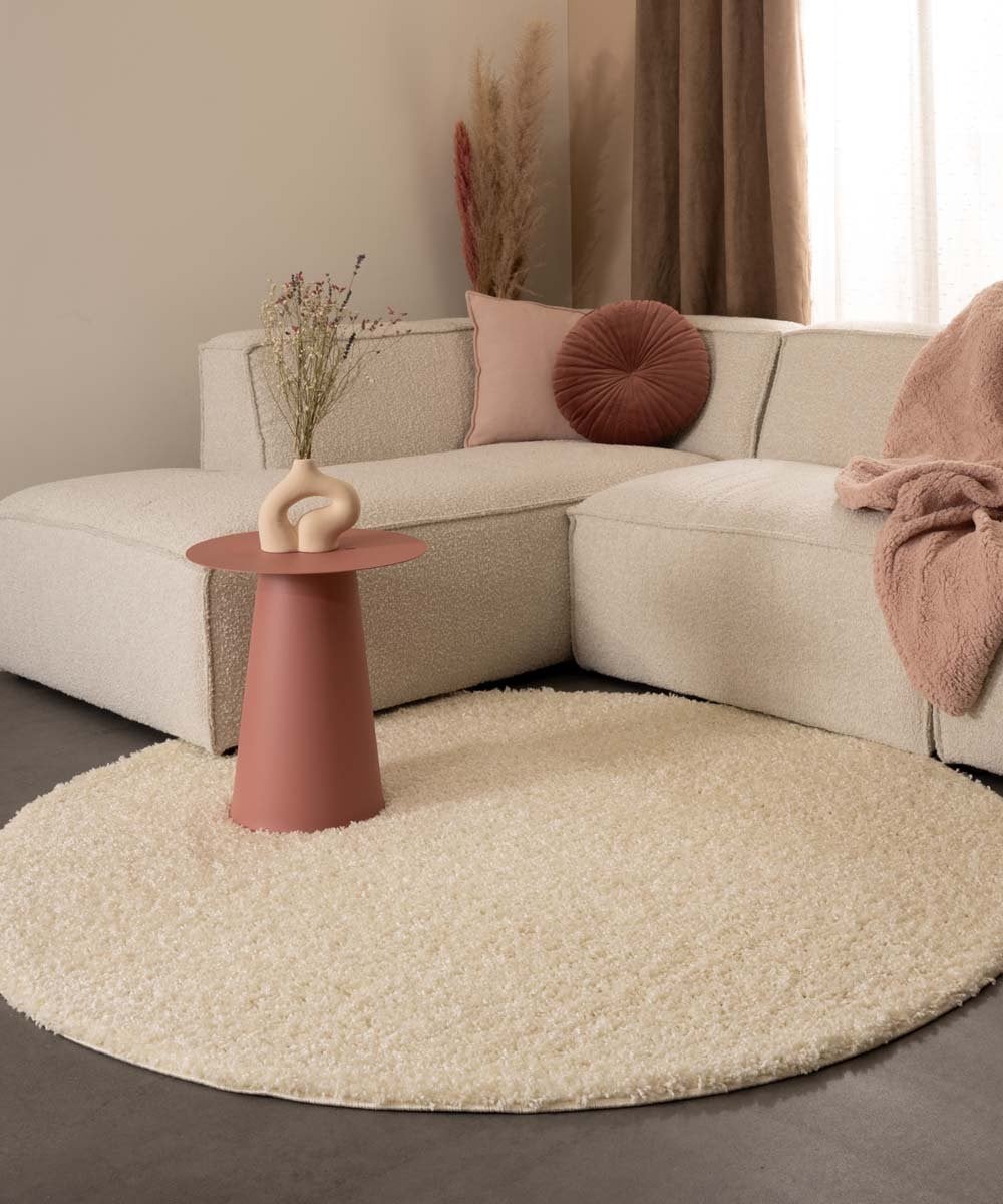 Rond hoogpolig vloerkleed Shaggy Trend crème