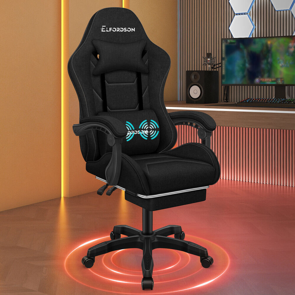 Brayden Studio Fabric Gaming Chair with Headrest Black 114cm H X 68cm W X 68cm D