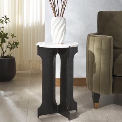 "SAFAVIEH Couture Tayanna 13.6-Inch Metal Side Table, Black and White - 14"" W x 14"" D x 22"" H"