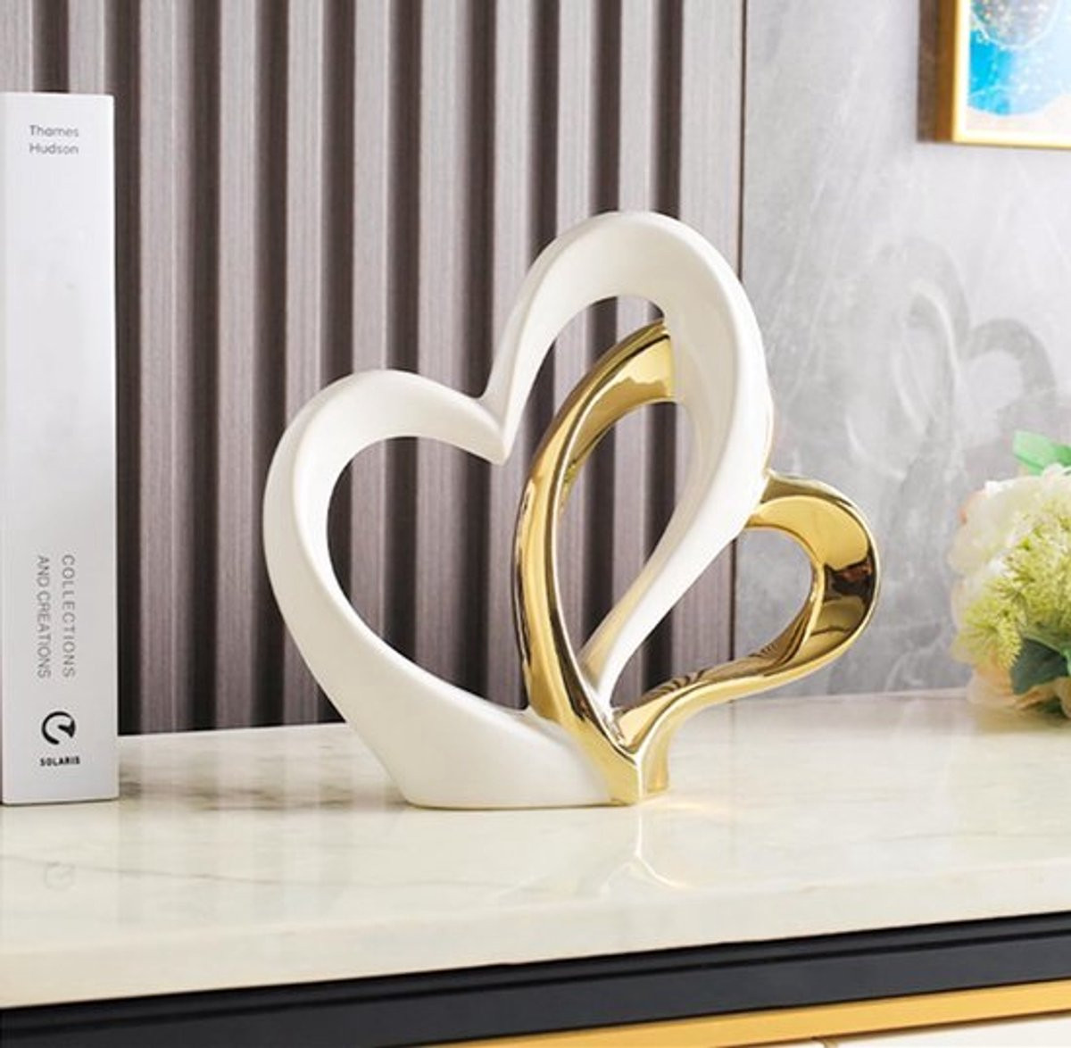 SnelShoppen Dubbel Hart Ornament - Keramisch Hart Beeldje voor Moderne Home Decoratie
