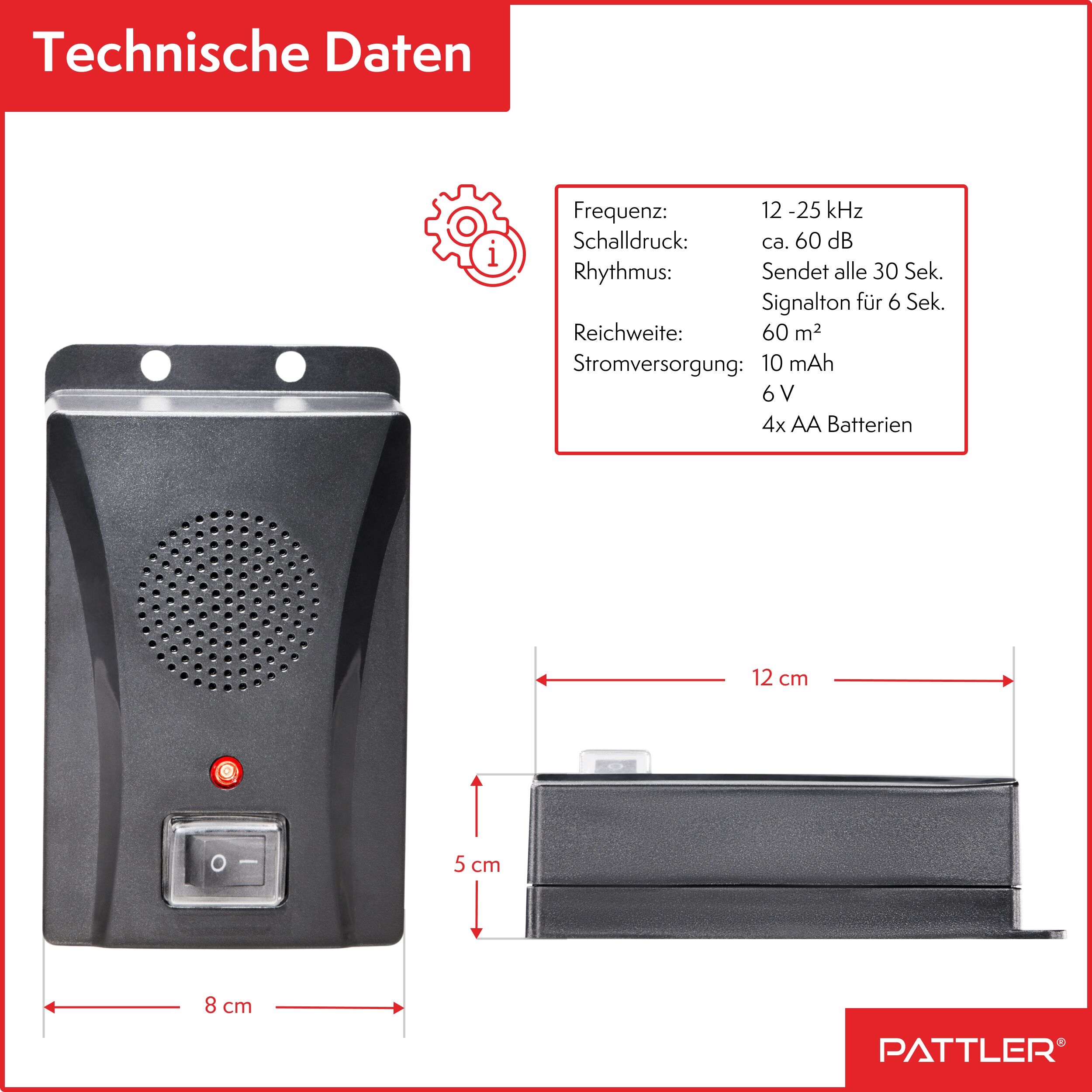 Ultraschall-Tierabwehr PATTLER "Marderabwehr an Fahrzeug, Carport oder Stellplatz", schwarz, Kunststoff, Tierfernhaltegeräte, Ultraschall-Tierabwehr, 2 Geräte für ca. 80 m²