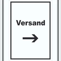 HB-Druck Versand Schild mit Text und Richtungspfeil rechts Lieferung shipping hochkant A2 (420x594mm)