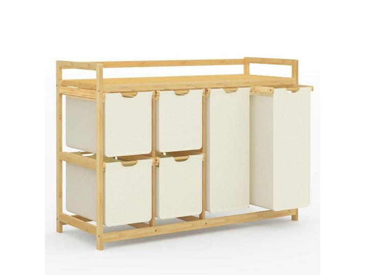 Wäschekorb mit 6 Fächern Bambus Beige, Naturmaterialen, 41.5x77x105 cm, Haushalt & Reinigung, Wäschepflege, Wäschekörbe & Wäschetonnen