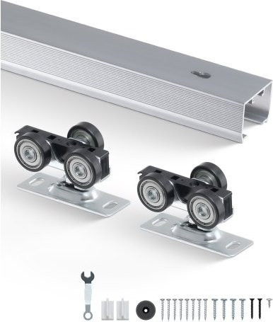 VEVOR Schuifdeur Hardware Track Kit, Aluminium, Zilver, 174,6 cm, voor enkele deuren van 61-91,4 cm breed, 100 kg draagvermogen
