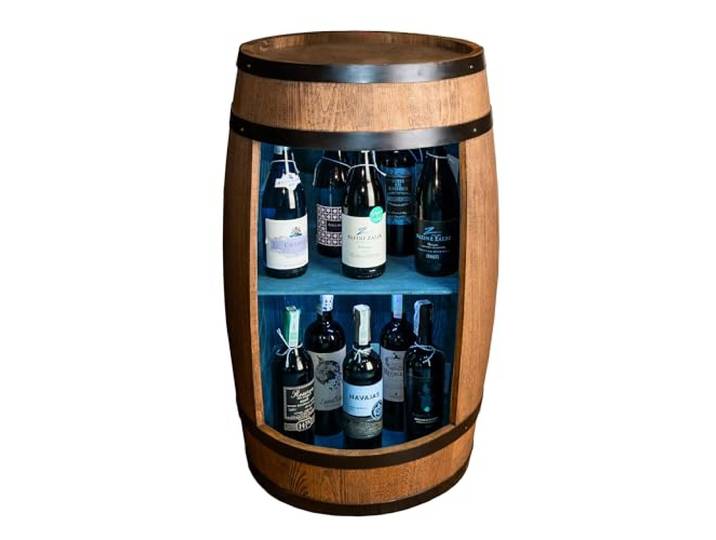 CREATIVE COOPER Weinregal Holz mit LED-Leuchten - Weinschrank Mini Bar - Alkohol Schrank Mann - Barschrank - Fass bar - 80cm hoch - Retro deko Regal - Hausbar Theke - Fassbar - Fassmöbel (Wenge)