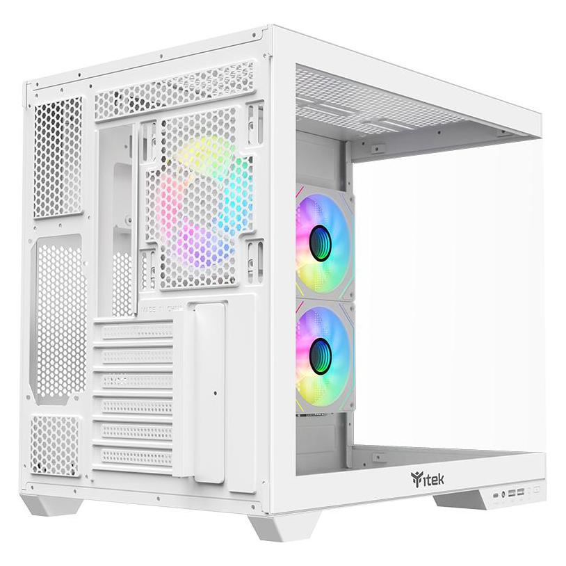Itek Boitier Moyen Tour ATX Dark Cave DS RGB avec panneaux vitrés (Blanc) (ATX, mATX, Mini-ITX) (ITGCADCDSW)