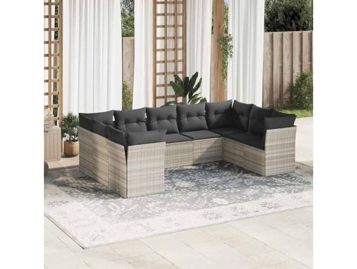 WDGJJFECNMUEHI Résine tressée imperméable Ensemble canapé 9 pièces Gris Salon de jardin 9 pieces avec coussins gris clair et reservoirs tresses poly rotin, ensemble modulaire impermeable pour patio