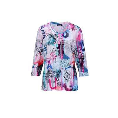 Print-Shirt GOLDNER "Kurzgröße Druckshirt mit Allover-Muster", Damen, Gr. 19, bunt (bunt, gemustert), Obermaterial: 95% Viskose CV. 5% Elasthan EL., Sonstiges, Shirts, Kontrastpaspel am Ausschnitt