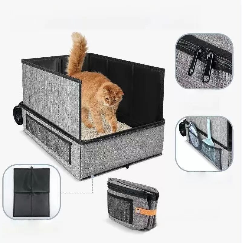 INF Tragbare, faltbare Katzentoilette - Wasserdichte Reise-Katzentoilette aus Oxford-Gewebe Grau
