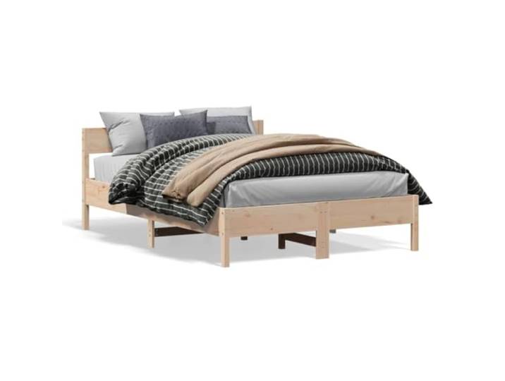RJPLMFV Bettgestell, 150 x 200 cm, massives Kiefernholz Ohne Matratze, Lattenrost inklusive, Kopfteil, Rückenstütze, rustikales Design