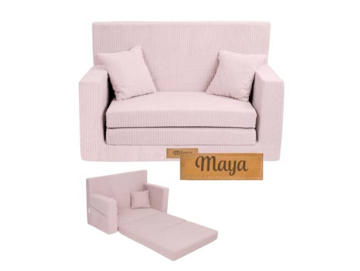 Flumi Personalisierte Kindercouch Kinder Sessel Baby Sofa Mini Schlafsofa Spielsofa Kinderzimmer Schlafsessel Bettfunktion Kindermöbel 92x40x60 Mikrofaser mit Gravur KINDERNAME (Kord Rosa)