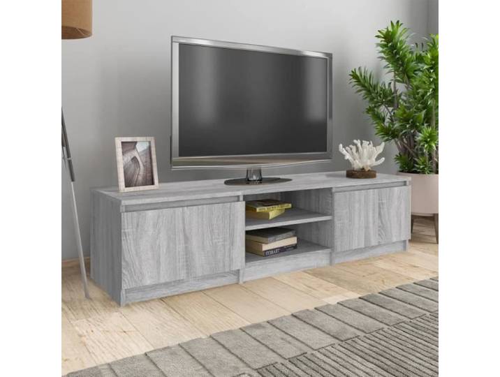 Meuble TV - The Living Store - Sonoma gris - Bois d'ingénierie - Rangement pratique