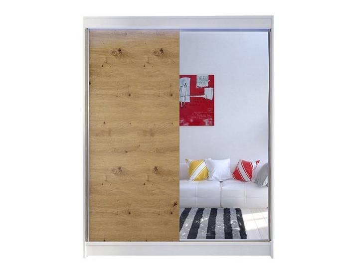 MIRJAN24 Kleiderschrank Camino I (mit Spiegel, Kleiderstange, Einlegeboden) Praktische Schwebetürenschrank, Garderobe