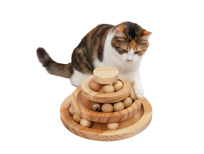 Katzenspielzeug Kugelbahn Holz 21 x 11 cm natur