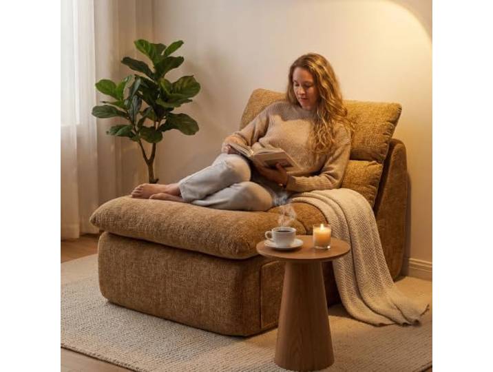 FurniSoar XXL Sitzsack Karamellbraun Chenille, Hochdichter Kompressionsschaum, Formstabil, Samtig Weich & Kuschelig, Abnehmbarer Waschbarer Chenille-Stoff, Relaxsessel für Wohnzimmer