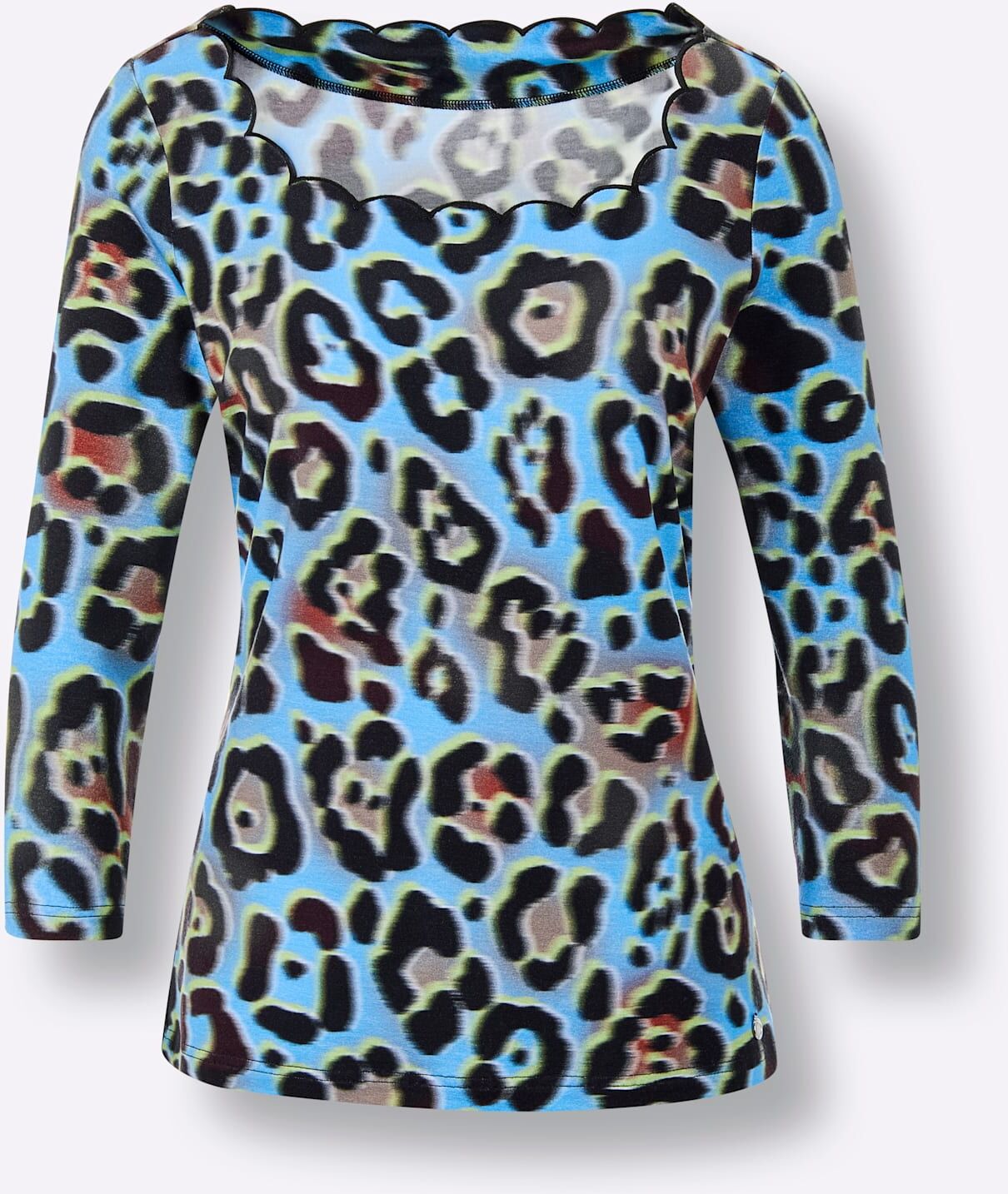 3/4-Arm-Shirt CREATION L PREMIUM "Lyocell-Shirt", Damen, Gr. 46, bunt (schwarz, aqua, bedruckt), 96% Lyocell, 4% Elasthan, bedruckt, gemustert, mehrfarbig, eckiger Ausschnitt, Shirts 3/4-Arm-Shirt schwarz, aqua, bedruckt 46