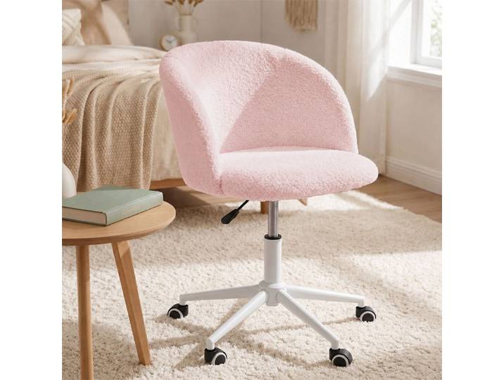 Chaise De Bureau Ergonomique Rembourrée En Tissu Rose - MIPAN - Hauteur Réglable 65-80cm Avec Roulettes Pour Bureau Et Chambre