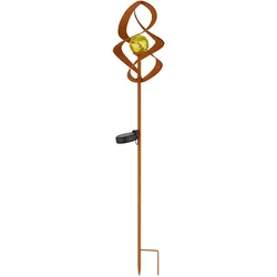 Solarlampen für außen Garten Steckleuchte IP44 Akku Solarleuchten Garten, Rotierend, Metall rostfarben Glas amber crackle, 1x LED 3000K, DxH 14,5x90cm
