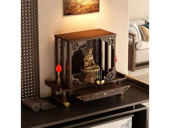Altartisch aus Bambus Wandaltar Gebetstisch Meditationstisch Wand und Tisch Schrein mit Schublade Stauraum Hausaltar, Chinesischer Buddhistischer Schrein Hausaltar Regal(Desktop,L66cm/26in)