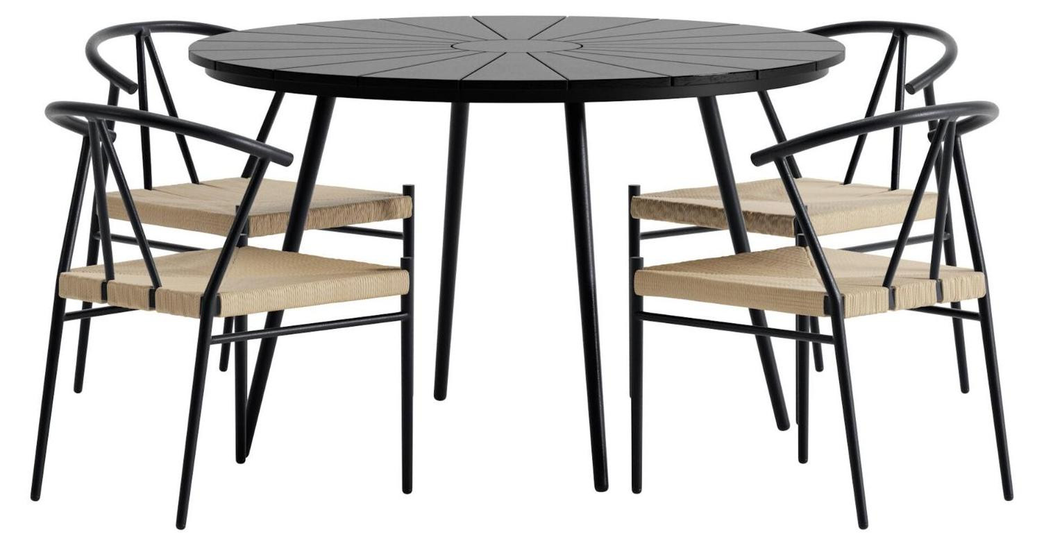 San Vito tuinmeubelset met tafel Ø120 cm en 4 stoelen in het zwart