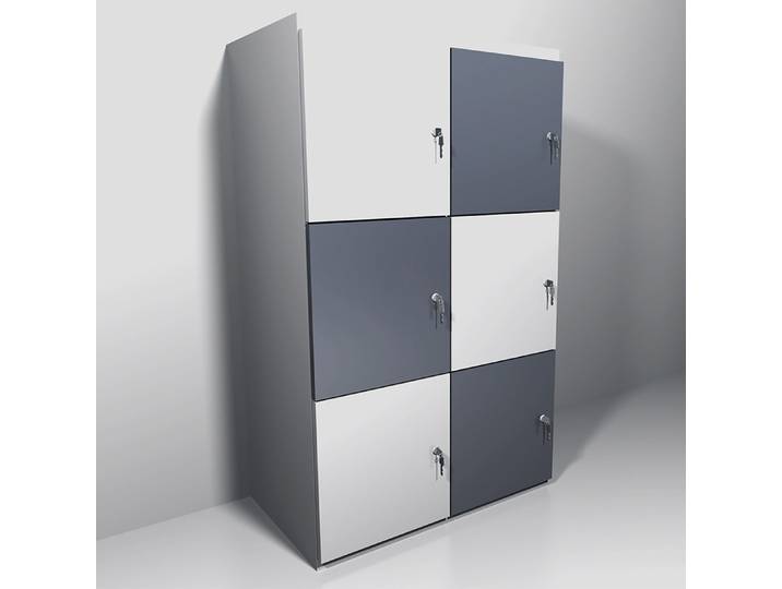 Casiers de bureau individuels 6 cases, H. 133.5 cm, portes panachées blanc et anthracite