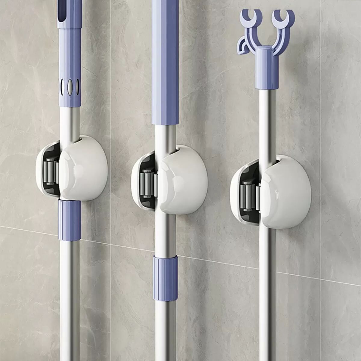 INF 3er-Pack spurlos anbringbarer, bohrfreier Mopphalter – PVC + Silikon, mehrfarbig, Tragkraft 30 Jin grau+weiß