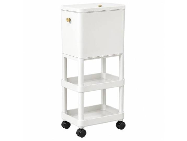 WSJJXS Hoher Mülleimer mit Rollen und Regal Ohne Bücken öffnen, Versteckter Beutel, Leise Rollen, Zusätzlicher Stauraum(White,Style B)